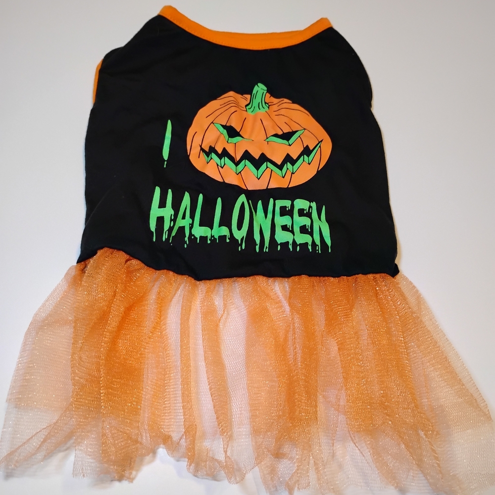 New Kyeese Halloween Pumpkin Dog Dress/Costume with Pumpkin Design & Tulle Skirt